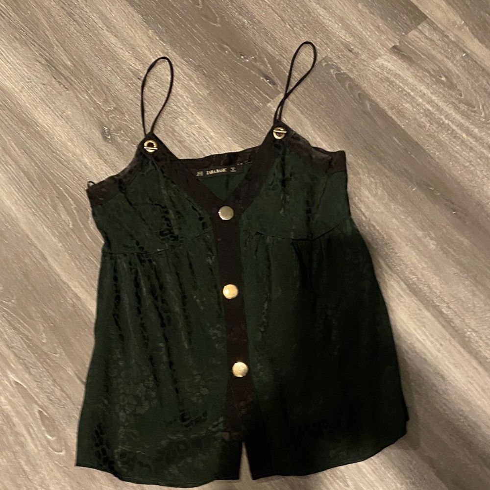 Zara Dark Green Lace Camisole Top
